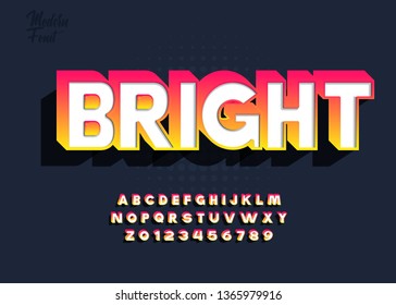 Modern trendy gradient font effect. 3d extrude character with shadow and gradient color. Simple bright background.