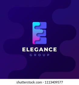 Modern trendy gradient geometric letter E logo design template. Business technology and digital abstract connection vector logo.