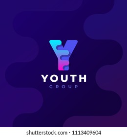 Modern trendy gradient geometric letter Y logo design template. Business technology and digital abstract connection vector logo.