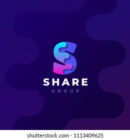 Modern trendy gradient geometric letter S logo design template. Business technology and digital abstract connection vector logo.