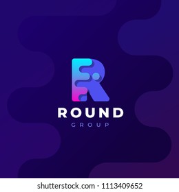 Modern trendy gradient geometric letter R logo design template. Business technology and digital abstract connection vector logo.