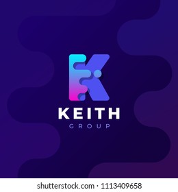 Modern trendy gradient geometric letter K logo design template. Business technology and digital abstract connection vector logo.
