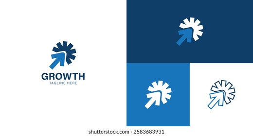 Modern and trendy grow logo design. Abstract arrow shapes logo design in letter o. Latest graphic vector illustration. Symbol, icon, creative. Logotype, 