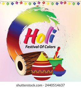 A modern and trendy Holi banner with minimalist design elements and bold typography, optimized for sharing on social media platforms to attract likes and shares.