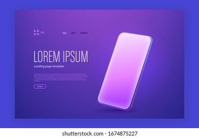 Modern trendy landing page with sample text and smartphone mockup

