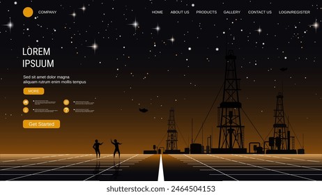 Moderna Plantilla de diseño de Vector de página de destino de moda. Antecedentes de la industria del petróleo y el gas