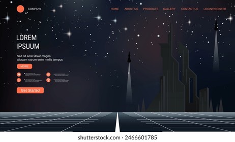 Moderne trendige Landing Page Vektorgrafik Design Vorlage. Futuristischer Stadthintergrund