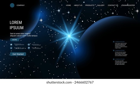 Modern trendy landing page vector design template. Deep space background