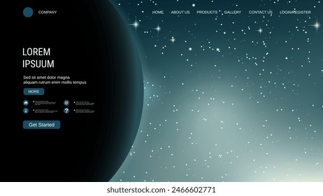 Modern trendy landing page vector design template. Deep space background