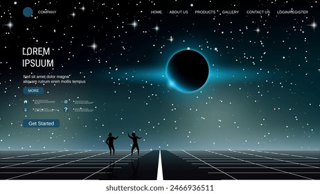 Modern trendy landing page vector design template. Deep space background