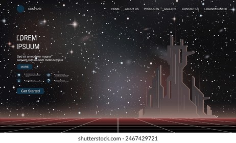 Moderna Plantilla de diseño de Vector de página de destino de moda. Fondo de ciudad futurista