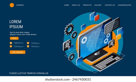 Modern trendy landing page vector design template. Computer technology background