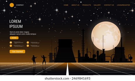 Moderna Plantilla de diseño de Vector de página de destino de moda. Antecedentes de la industria de energía eléctrica