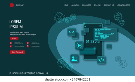 Modern trendy landing page vector design template. Digital technology background
