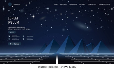 Modern trendy landing page vector design template. Night sly and mountain background