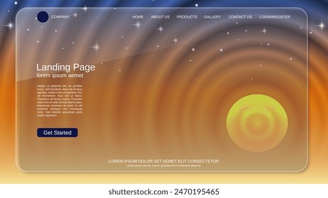 Modern trendy landing page vector design template. Fantastic sky background