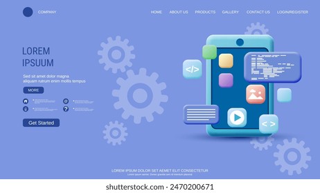 Modern trendy landing page vector design template. Application development illustration