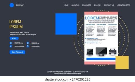 Modern trendy landing page vector design template. Computer technology background