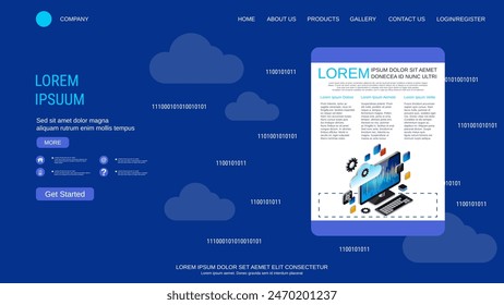 Modern trendy landing page vector design template. Computer technology background