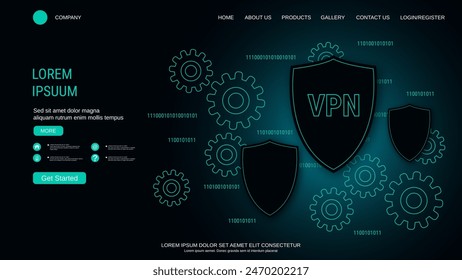 Modern trendy landing page vector design template. VPN service background