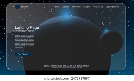 Modern trendy landing page vector design template. Deep space background