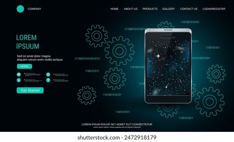 Modern trendy landing page vector design template. Computer technology background