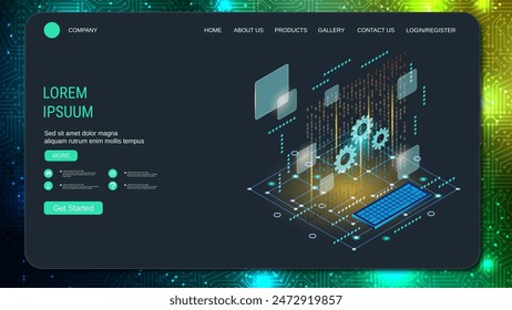 Modern trendy landing page vector design template. Digital technology concept