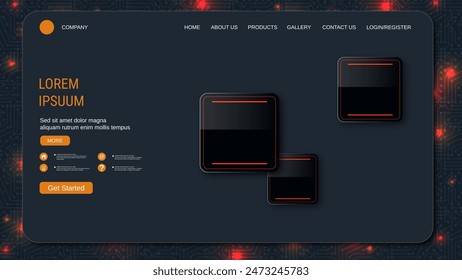 Modern trendy landing page vector design template. Computer technology background