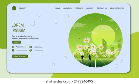 Modern trendy landing page vector design template. Green world concept illustration