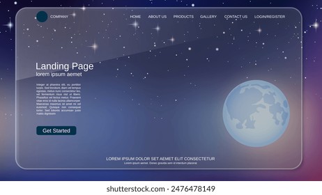 Modern trendy landing page vector design template. Night sky with moon background