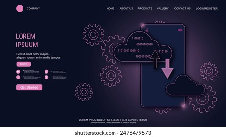 Modern trendy landing page vector design template. Cloud computing, data backup illustration