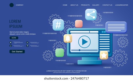 Modern trendy landing page vector design template. Content sharing  illustration