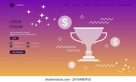 Modern trendy landing page vector design template. Business award illustration