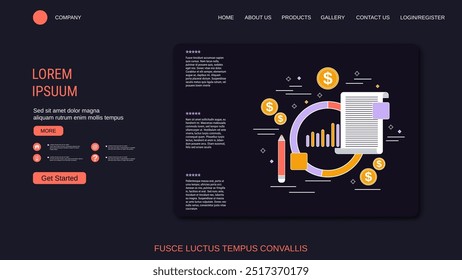 Modelo moderno de design vetorial de landing page. Ilustração de infográficos de negócios