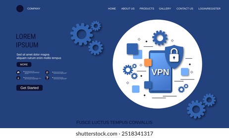 Modern trendy landing page vector design template. VPN service background