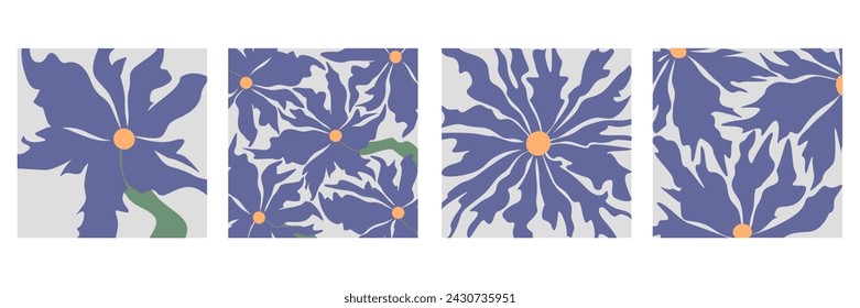 Modern trendy Matisse minimal style. Abstract groovy floral posters. Abstract posters with organic shapes. Contemporary collage Matisse inspired, set of botanical elements