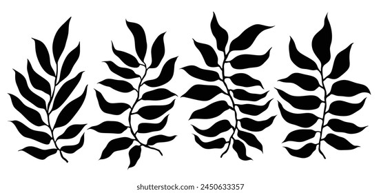 Modern trendy Matisse minimal style. Hand drawn vector palm leaf.