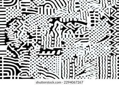 Modern trendy mid century abstract shapes monochrome seamless pattern. Geometric textured repeat pattern. Scandinavian abstraction. Nordic neutral print vector illustration for tile, rug, black white 