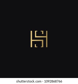 Modern trendy minimal monogram HS SH H S square shaped business brands black and golden color initial based letter icon logo.