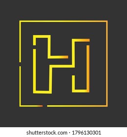 Modern trendy minimal monogram HS SH H S square shaped business brands black and golden color initial based letter icon logo.

