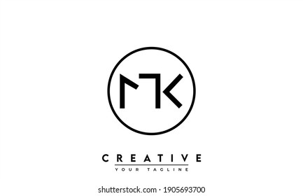 Modern trendy minimal monogram MK KM M K square shaped business brands black and white color line art initial based letter icon logo design.