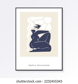 Modern trendy minimalistic Matisse style. Abstract body art design for print, cover, wallpaper, minimal wall art. Artistic drawing of a silhouette in a mystical and abstract form.