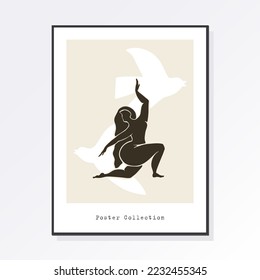 Modern trendy minimalistic Matisse style. Abstract body art design for print, cover, wallpaper, minimal wall art. Artistic drawing of a silhouette in a mystical and abstract form.