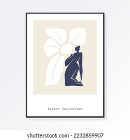 Modern trendy minimalistic Matisse style. Abstract body art design for print, cover, wallpaper, minimal wall art. Artistic drawing of a silhouette in a mystical and abstract form.