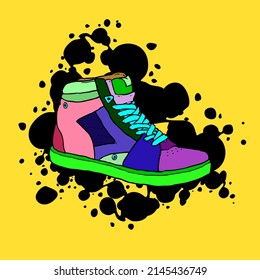 Modern trendy multicolored sneaker on a yellow background,vector illustration