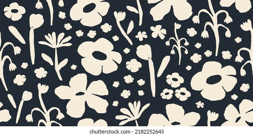 Modern trendy naive abstract floral print. Cute simple pattern. Fashionable template for design.