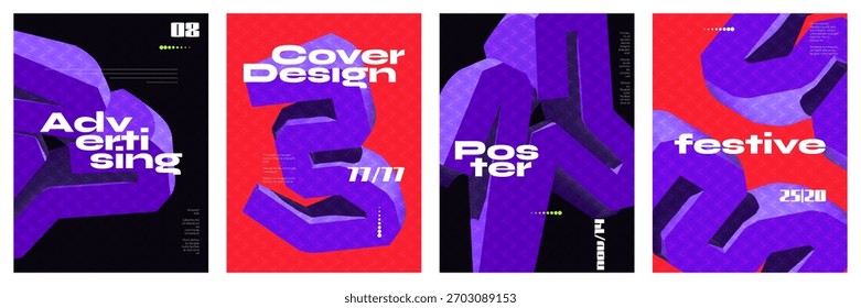 Modern and Trendy Poster Set with 3D Bold and Vibrant Abstract Shapes. Creative Cover, Poster or Banner Template Design for Branding, Advertising, and Social Media Promotion