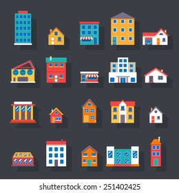 Modern trendy retro house street flat icons set vector illustration