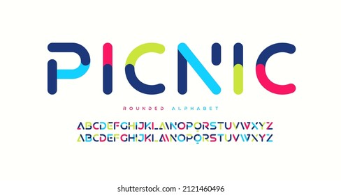 Modern trendy rounded colorful sans serif vector alphabet, uppercase letter set.