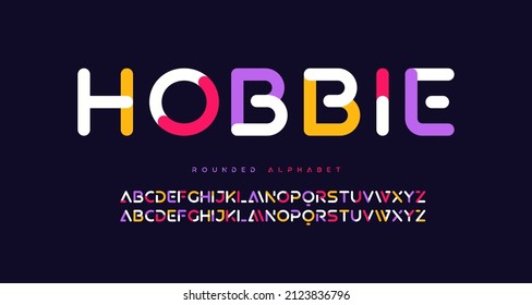 Modern trendy rounded colorful sans serif vector alphabet, uppercase letter set.